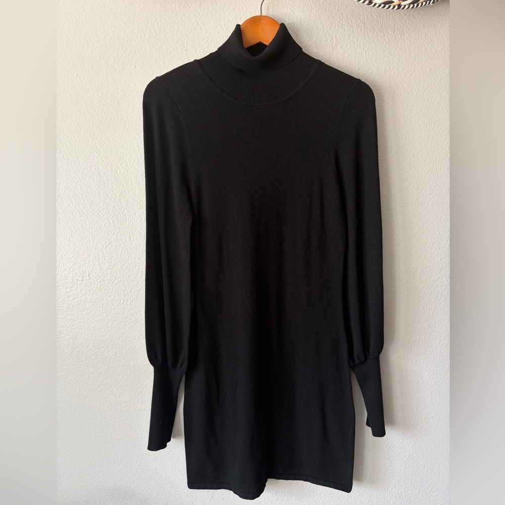 Arden B Silk Rayon Blend Turtleneck Long Sleeve Sweater Dress Black Womens Large